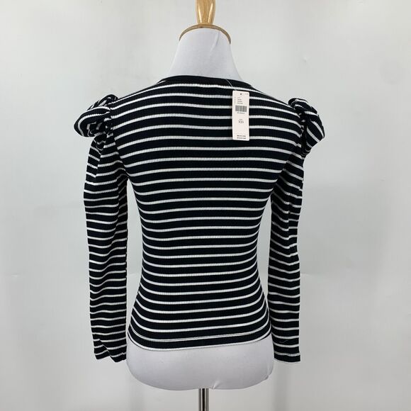 Porridge Top Womens XXS Black White Striped Puff Sleeve Keyhole Anthropologie - Picture 5 of 16